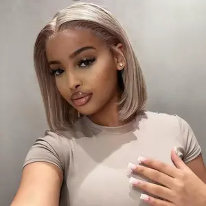 Ash Blonde Bob Wig Human Hair Wig 13x4 HD Lace Frontal Human Hair Wig For Black Women Pre Plucked Straight Glueless Blonde Lace Front Short Bob Wigs Natural looking Scalp-friendly Wear Soft Bouncy All Colored Bob WIg