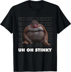 100% Cotton Tee Uh Oh Stinky Poop Meme Funny Monkey T-Shirt Men's Breathable T-Shirt with Look