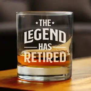 The Legend Has Retired Laser Engraved Whiskey Glass Stylish Grade A Stemless Wine Glass Personalized Gift for Men Women Home Decor Halloween
