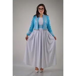 Afghan New Design Dress - Elegant Women's Embroidered Dress W14 in Cyan Color with High-Quality Embroidery and Best Material Quality