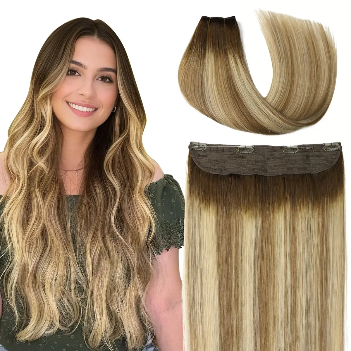 VINBAO Wire Weft Hair Extensions Human Hair Invisible Fishing Wire Adjustable Fiash Line Weft Real Remy Human Hair, Soft Silky Natural For Daily Life Wear #summerwins