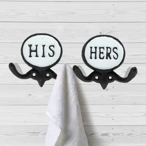 Set of 2 Black & White His and Hers Towel Hooks, 5.8"