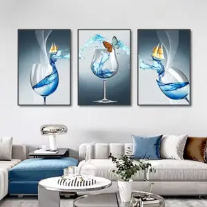 Frameless Abstract Wine Glass Wall Art Canvas Print, Luxury Restaurant Decor Poster for Living Room & Bedroom, Unique Home Wall Hanging
