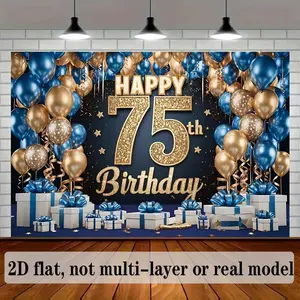 Joyful Childhood Theme Backdrop Decoration Photo Props 1pc Polyester Banner for 75th Birthday Party Supplies Gift Decorative Background 2D Flat Not Multi Layer or Real Model