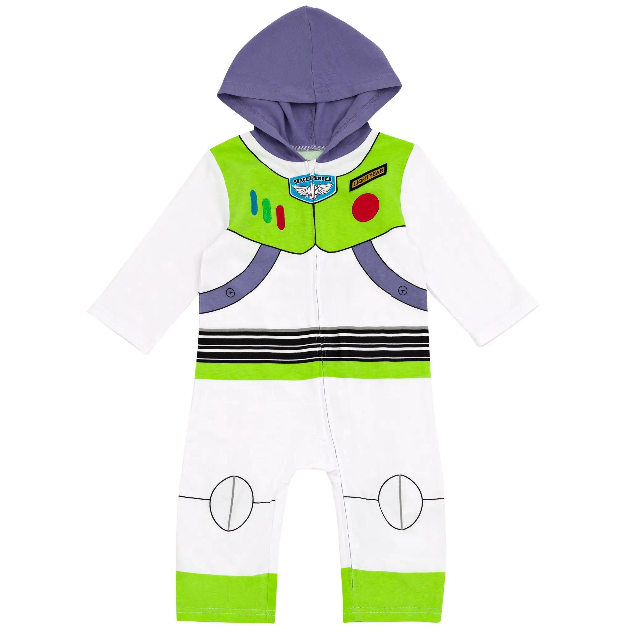 Disney Buzz Lightyear 1-Piece Coverall for Baby Boys, Cotton Blend Jersey Toy Story Costume Loungewear with Full-Length Zip Front, Long Sleeve Bodysuit, One-Piece
