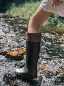 Women's Waterproof Lightweight Outdoor Rain Shoes, Fashionable Rain Boots, Long Tube Anti-Slip Foldable Soft Design, Comfortable Insole for Hiking and Trekking