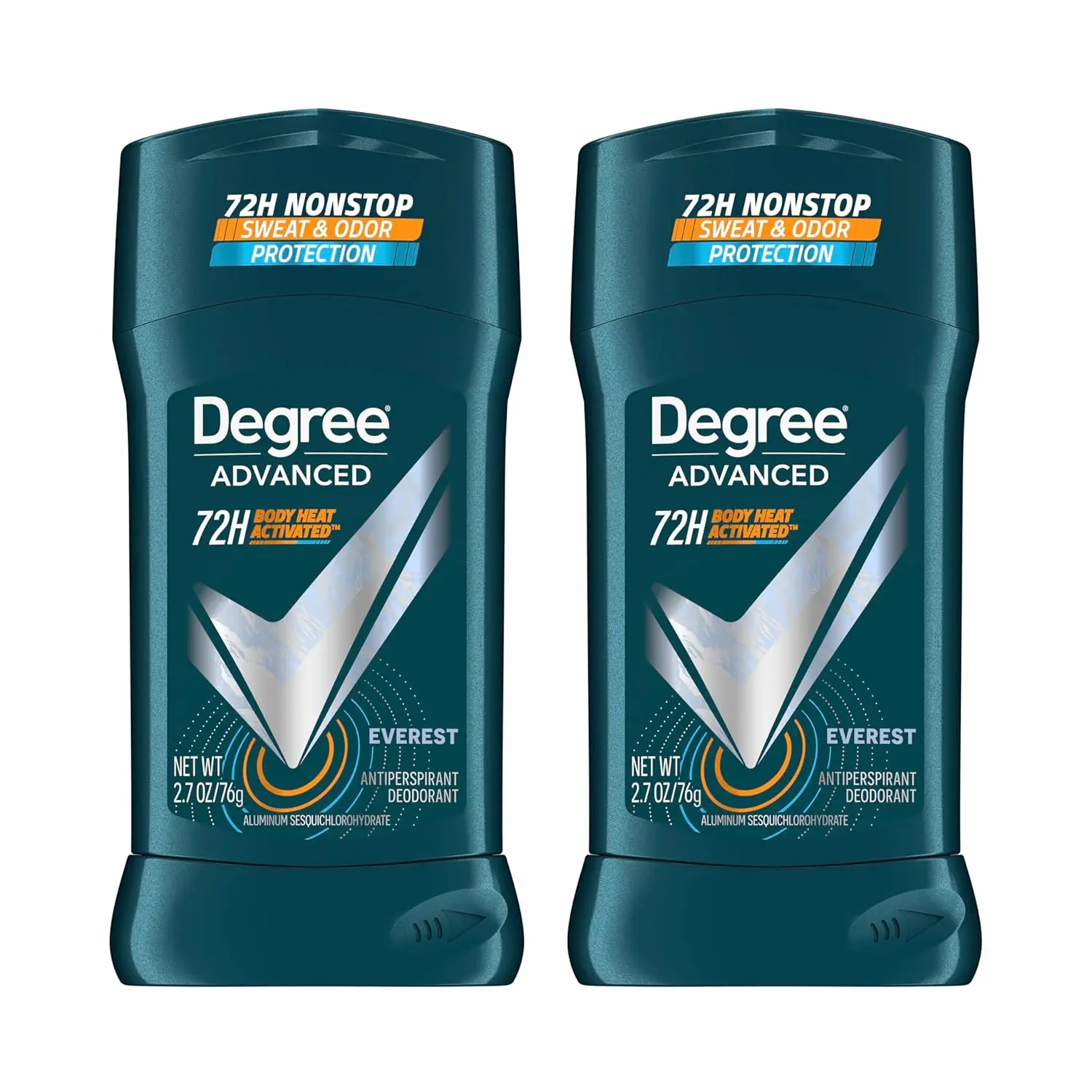 Degree Men Advanced Antiperspirant Deodorant Everest 2 Count 72-Hour Sweat and Odor Protection Antiperspirant For Men With Body Heat Activated Technology 2.7 oz