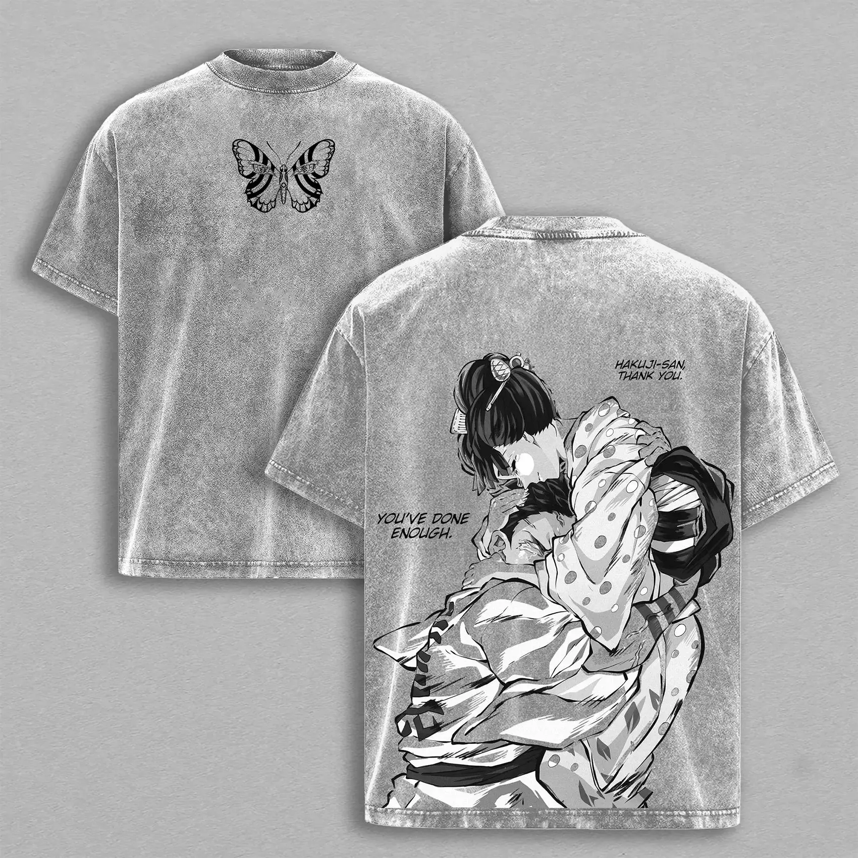 Oversized Demon Slayer Akaza vs Koyuki Tshirt for Men, Heavyweight Double-Printed Shortsleeve Classic Apparel Gift, Seamless, Clothes, Soft, Anime Style, Double Print, Top, Cotton, Menswear, Round Neck, Tops, Crew Neck, Pre-Washed Soft