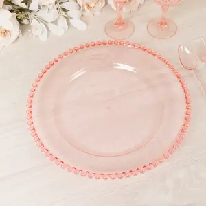 6-Pack Acrylic Round Charger Plates 13" in Transparent Blush with Beaded Rim, Decorative Dinner Party Serving Plates
