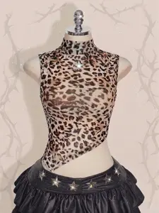 Retro Y2K Leopard Halter Neck Top — Body-Defining Slim Fit Vest, Available in Multiple Colors, Perfect for Gothic Streetwear and Night Out | Viral TikTok Trend, 2026 Retro Revival, High-Elastic Material, Body-Snatching Look