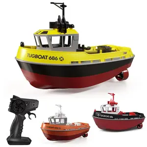 Remote Control Boat, 2.4G 1/72 Powerful Dual Motor Long Distance Wireless Power Remote Control Tugboat Model Toy, Suitable for Boys Gift