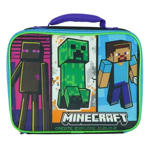 Minecraft Lunch Box Create Explore Survive 10" Insulated Creeper and Steve Tote Bag