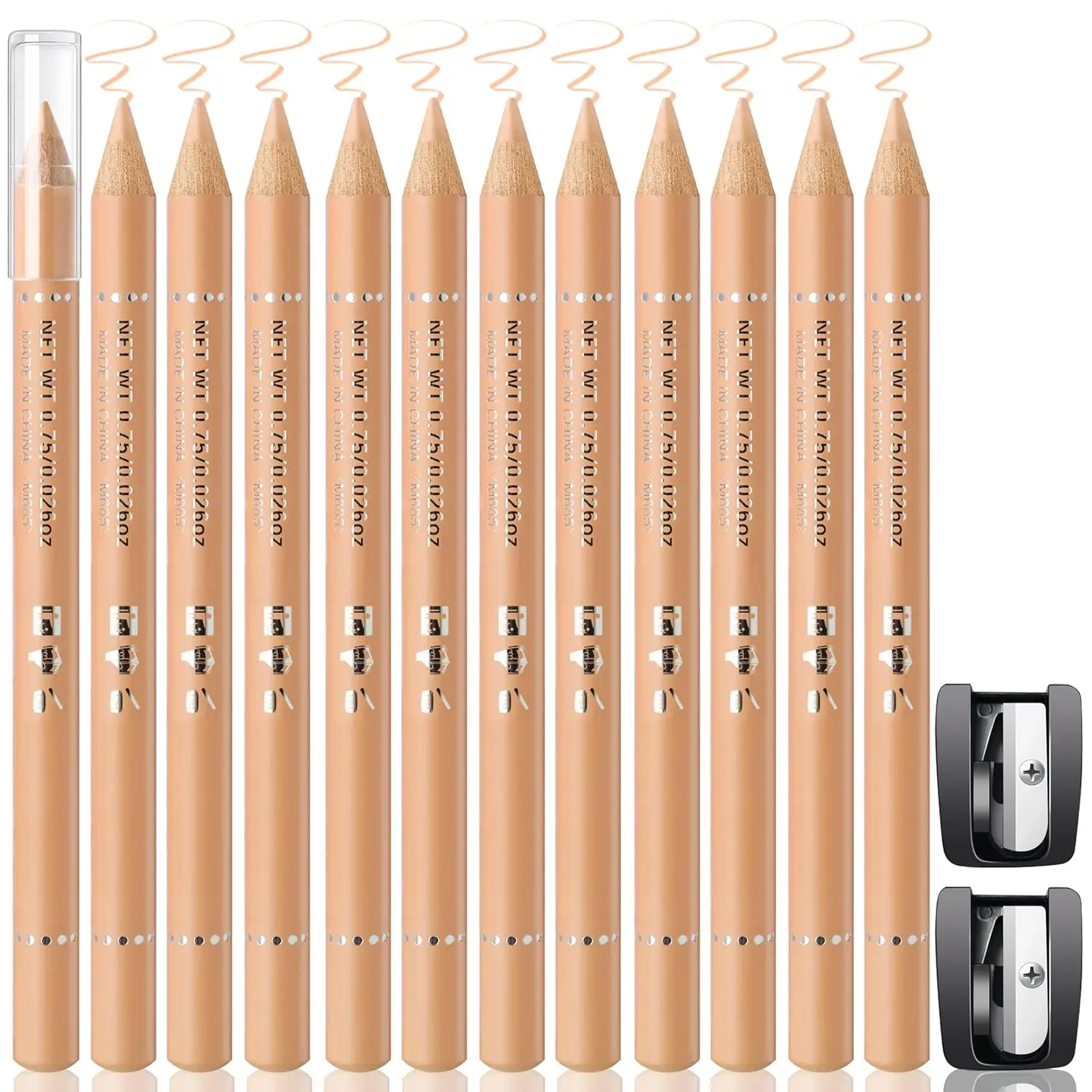 Noerrors 12Pcs Barber Pencil Beige Skin Tone Magic Hairline Pencils Set Beard Guide Pen with Sharpener Barber Chalk for Lineup Edge Hair Design Shaping Trace Makeup Tool for Men