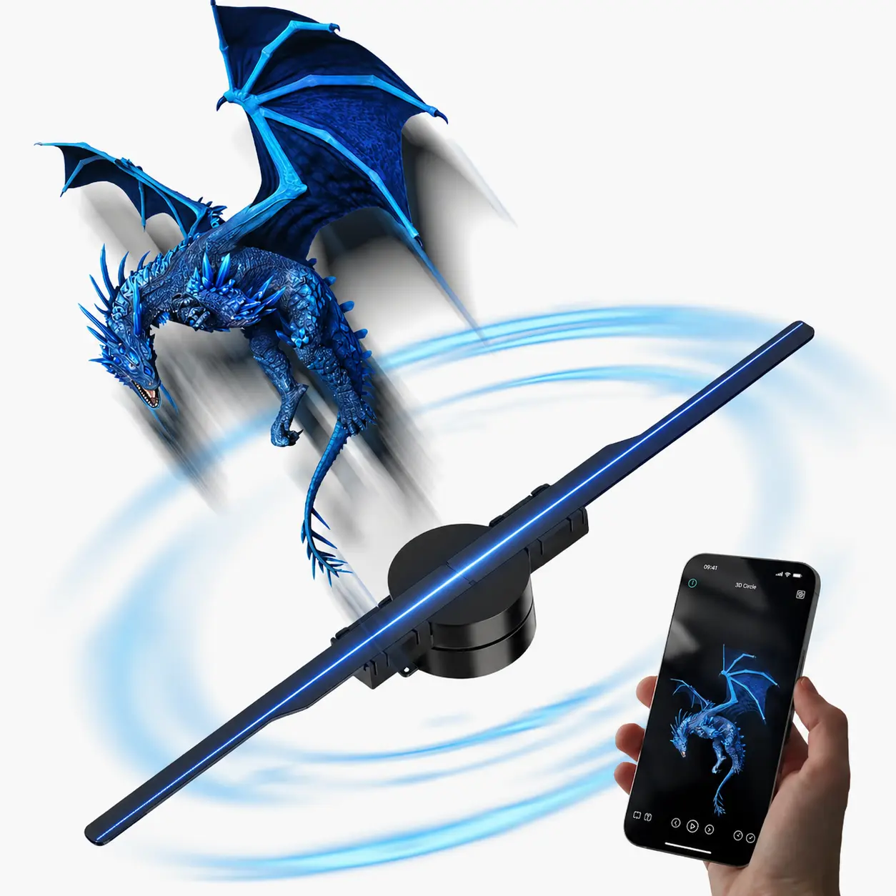 3D Hologram Fan, Holographic Display, LED Lights, 42cm, User-Friendly Mobile App Control, Easy Wall Mount, Decorations, Gifts