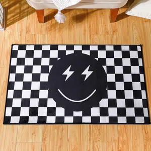 Plaid Smiley Face Print Rug, Checkered Rug, Home Decor Carpet, Living Room Large Mat, Sofa Pad, Door Mat, Coffee Table Mat, Multi-Scene Use