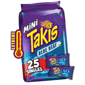 Takis Blue Heat Mini 25 pc \/ 1.23 oz Bite Size Multipack, Hot Chili Pepper Flavored Extreme Spicy Rolled Tortilla Chips