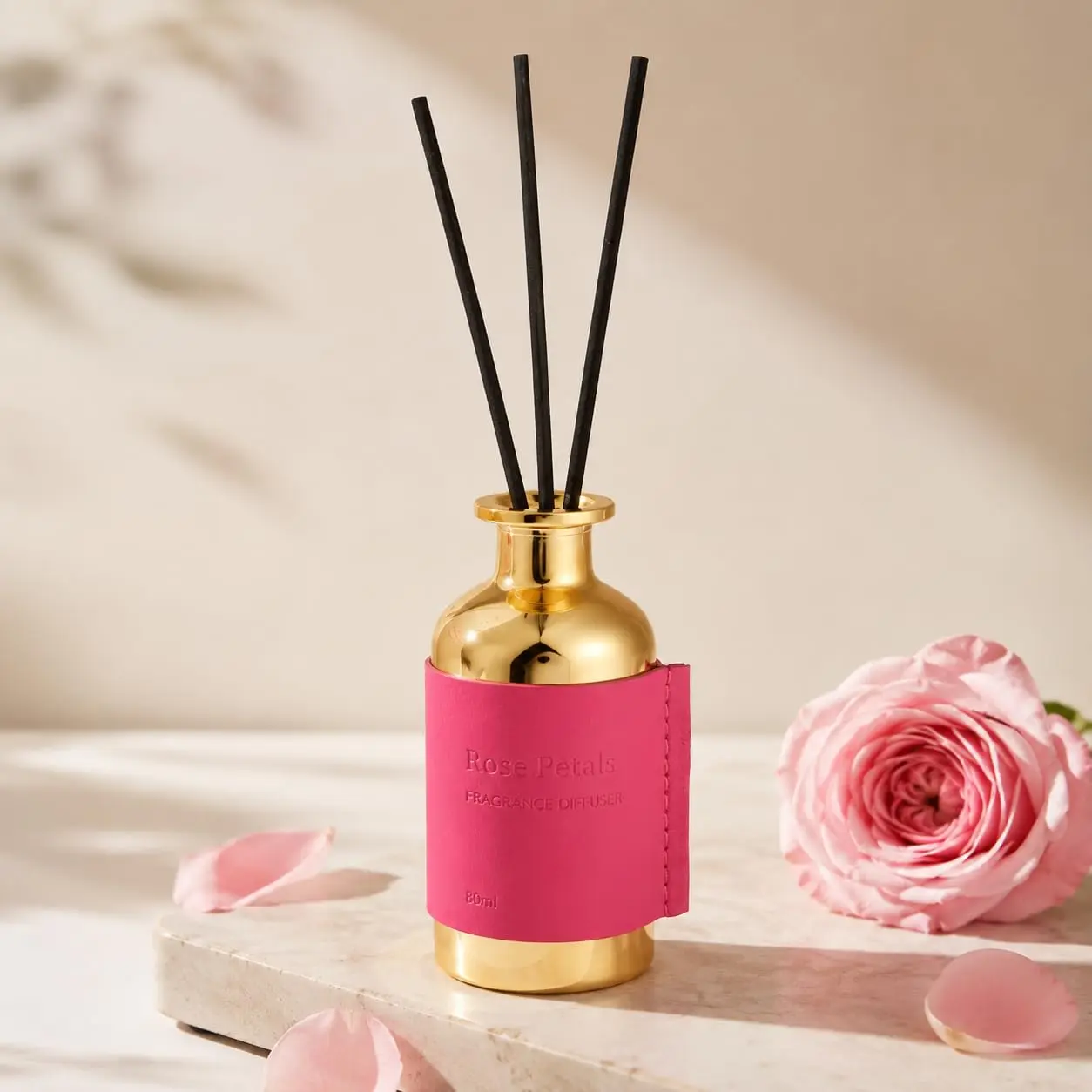 Pretty Valley Home-Reed Diffuser Set,Diffuser 80Ml / 2.7 fl OZ Gift Box - Includes Reed Diffuser Sticks, Long Lasting Fragrance Oil and Glass Bottle for Office Living Room Decor (Rose Petals)