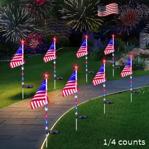 American Flag Solar Light, 1/4 Piece Set, Glowing Acrylic Design, Waterproof Durable, Outdoor Use, Long-Lasting Energy Saving