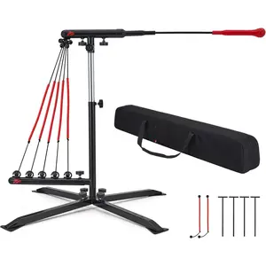 Baseball Swing Trainer with 5 Resistance Levels, 31-45 in Height Adjustable Baseball Hitting Trainer for  Ages, Auto Reset Softball & Baseball  Equipment with Metal Stakes & Carry Bag