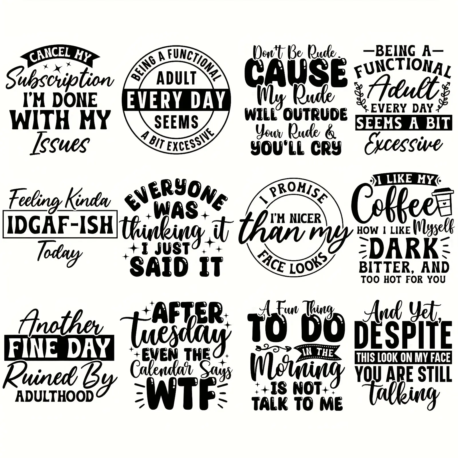 12-Piece Dors Baby Inspirational Art PVC Iron-On Stickers, Heat Transfer Decals, Mixed Colors, Durable, Washable, Ideal for T-Shirts & DIY Crafts