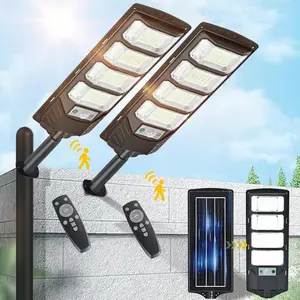 2-Pack 12000LM Solar Street Lights - Outdoor Waterproof Dusk-to-Dawn LED Flood Lights with Motion Sensor & Remote for Yard, Garage & Parking Lot Security