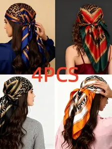 Leopard Print Chain Belt Nut Pattern Headband Scarf, Neck Scarf, 1/3/4/6 Pieces, 35.43x35.43 Inches, Sun Protection, Hand Wash, Casual Weekend Wear, Decorative Warmth