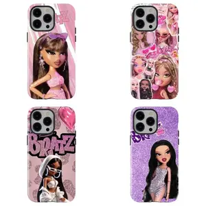 Bratz Pink Purple Glitter Y2K Millennium Style Chic 2000s Pop Culture Fashion Baddie Nostalgic Doll Toy Fan Merch Ideal Unisex Fan Gift Shockproof Protective Cover For Apple iPhone 17 Pro Max 16 15 14 13 12 11 Plus.