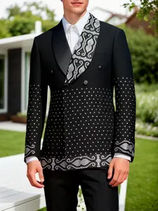 Men's Luxury Double-Breasted Suit Jacket, Long Sleeve, Pattern Shawl Collar, Polka Dot and Paisley Design, Elegant Fitted Blazer for Weddings, Parties