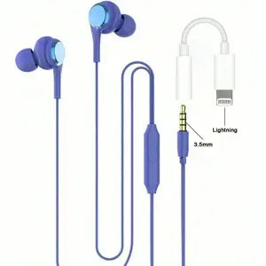 In-Ear 3.5mm Wired Earphones with Mic and Game Control, Lightning to 3.5mm Adapter, Compatible with iOS/android Devices