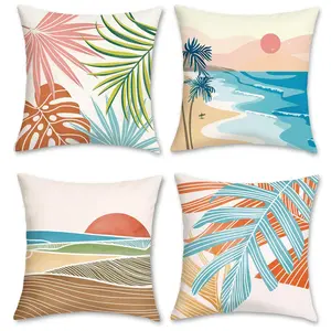4-piece tropical breeze summer green palm leaf beach decorative throw pillow covers, with zipper closure, machine washable, suitable for living room, bedroom, sofa, car decoration, seat cushion covers, home decorations (only includes pillow covers, not in
