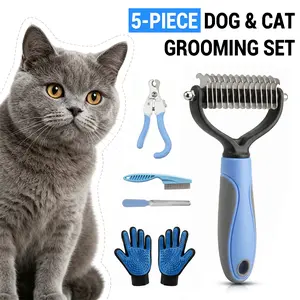 6-in-1 Dog & Cat Grooming Kit – Deshedding Rake, Grooming Glove, Nail Clippers, Pet Brush Set