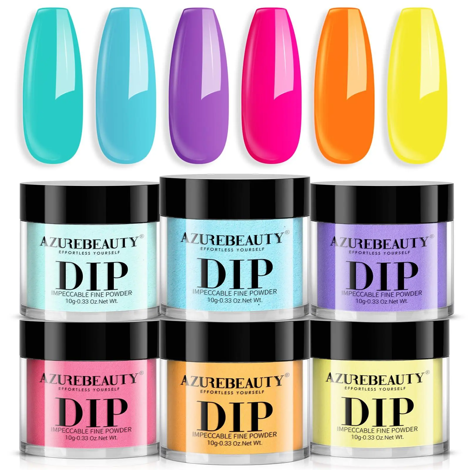 AZUREBEAUTY Bright Summer Dip Powder Nail Set, Pink Blue Purple Yellow Orange Dipping Powder Nail Starter Kit French Art Manicure DIY Mother's Gift for Women, No Need Nail Lamp Cured