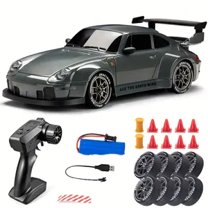 1:24 Scale Drift Car Remote Control Toy, 2.4GHz 4WD with Flashing Lights, Tires & Roadblock Tools, USB Rechargeable Lithium Battery, Push Button Control, Ideal Gift for Boys & Girls - Birthday, Halloween, Christmas