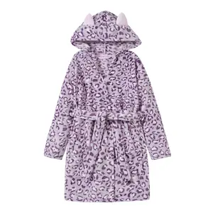 Topgal Cat Robe for Girls Cute Cozy Hooded Cat Ears Bathrobe Little Kids Teens Size 4T-18 Leopard Print Pajamas Soft Casual