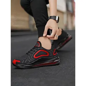 Men's Cushioned Flyknit Running Shoes, Comfortable Breathable Mesh Upper, Casual Trendy Sneakers, Shock Absorption Anti-Slip Sport Shoes