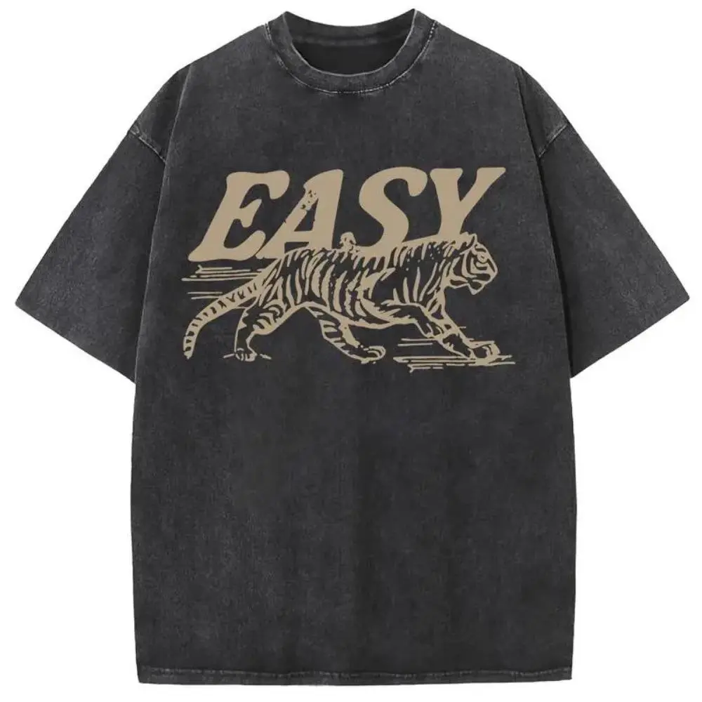 Easy Tiger T-shirt - Fitted Crewneck, Long Sleeve, Vintage Graphic Design, Available in Multiple Colors, Suitable for Men & Women - Top