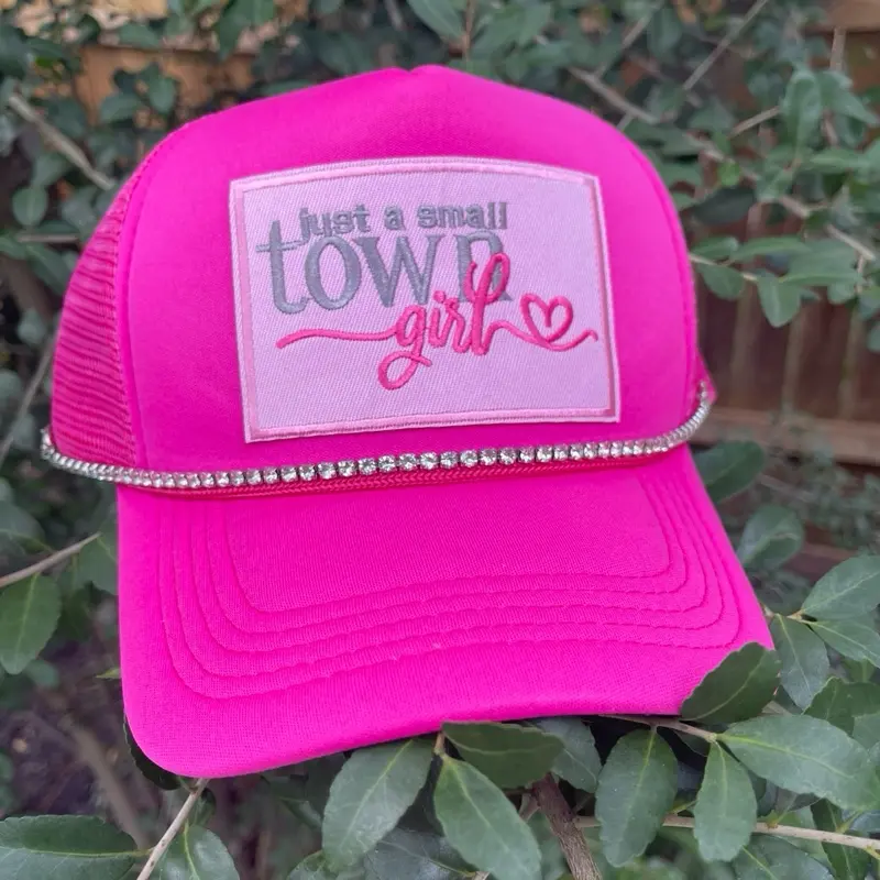 Small Town Girl Pink Trucker Hat with Rhinestone Detail Just a Small Town Girl Hat | Pink Trucker Cap With  main image 4