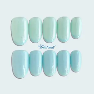 Ice Blue Tip Handmade Press-On Nails | Short Square Shape, 10pcs | Minimalist Clean Girl Design | Light Blue Solid Base & Classic French Tip & High Gloss | Reusable DIY Nail Kit | Trendy Nails for Spring, Summer, Dates & Daily Wear | Soft Cool Pastel Look