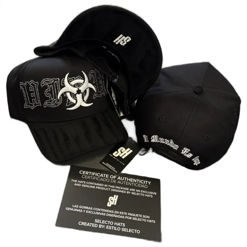 Selecto Hats Black Style Selecto Cap with Diamond Accents and White Embroidery - Certificate of Authenticity Included
