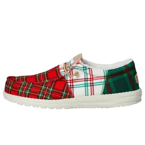 Hey Dude Wally Tri Tartan Plaid Red / White / Green  43472-78Q Men's
