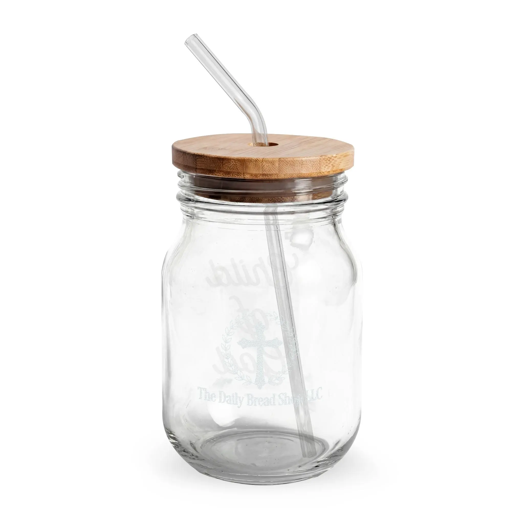 16oz Engraved Faith Reusable Glass Water Bottle-Jar with Bamboo Lid, Straw, Hand-Engraved 'Child of God' Decoration, Customizable, Dishwasher-Safe Portable Drinkware for Desk Use