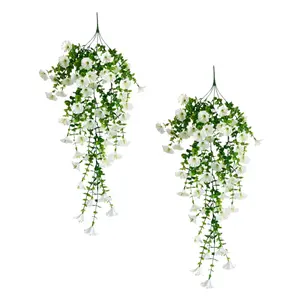 2 pieces of artificial hanging violets and eucalyptus flowers – UV protection, water-resistant, orange flowers with green leaves, suitable for indoor/outdoor decoration, Indoor Plants Decor, ideal for weddings, porch areas, garden decorations