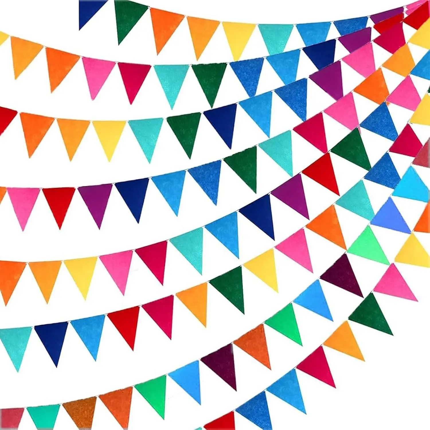 6 Strings 72PCS Rainbow Felt Bunting Colorful Pennant Banner Flags with Ribbon Garland Multicolor Triangle Flags Party Decor for Birthday Xmas