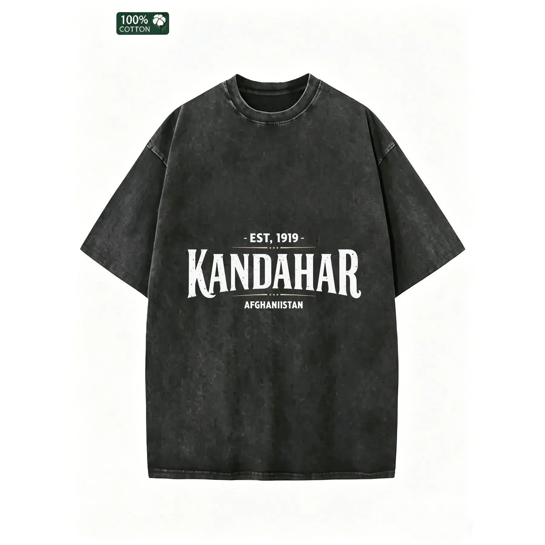 Kandahar Afghanistan Vintage Washed T-Shirt Men Oversized Streetwear 100% Short Sleeve Graphic Tee Relaxed Fit Faded Black Crew Neck Summer Fashion Casual Top Gift