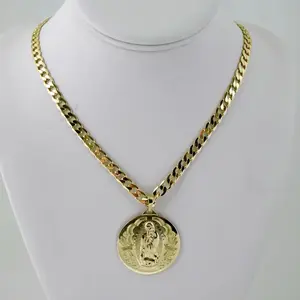 Gold-Plated Virgin Mary Pendant with Cuban Chain