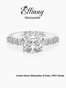 Effinny Synthetic Certified 100% Moissanite Tarnish-resistant 14K Gold-Plated Engagement Ring, 3.0 Carat Excellent Round Cut D Color VVS1 Promise Travel-friendly Jewelry for Women Daily Wear