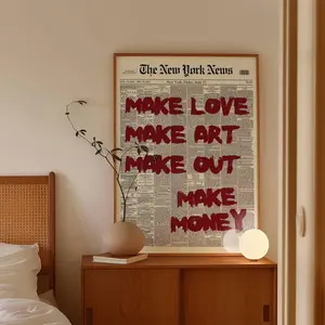Make Love Make Art Make Out Make Money Print, Retro Typography Print, Mid Century Quote Print