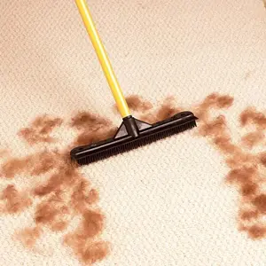 Rubber Broom Carpet Rake for Pet Hair Removal, Portable Hair Remover with Squeegee Broom Hair Removal Brush, Pet Hair Removal Tool for Fluff Carpet, Hardwood Floor, Tile, Window