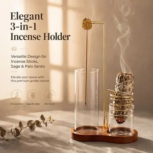 Three-In-One Incense Burner for Scented Stick Incense, Sage & Palo Santo, Ash Collector, Vintage Zen Fireplace, Home Meditation