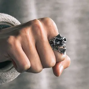 FaithHeart Punk Biker Skull Rings Fashion Statement Ring Stainless Steel